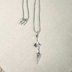NWT‎ nOir Milky Glow Necklace Rhodium Double Strand Opal Inlay
